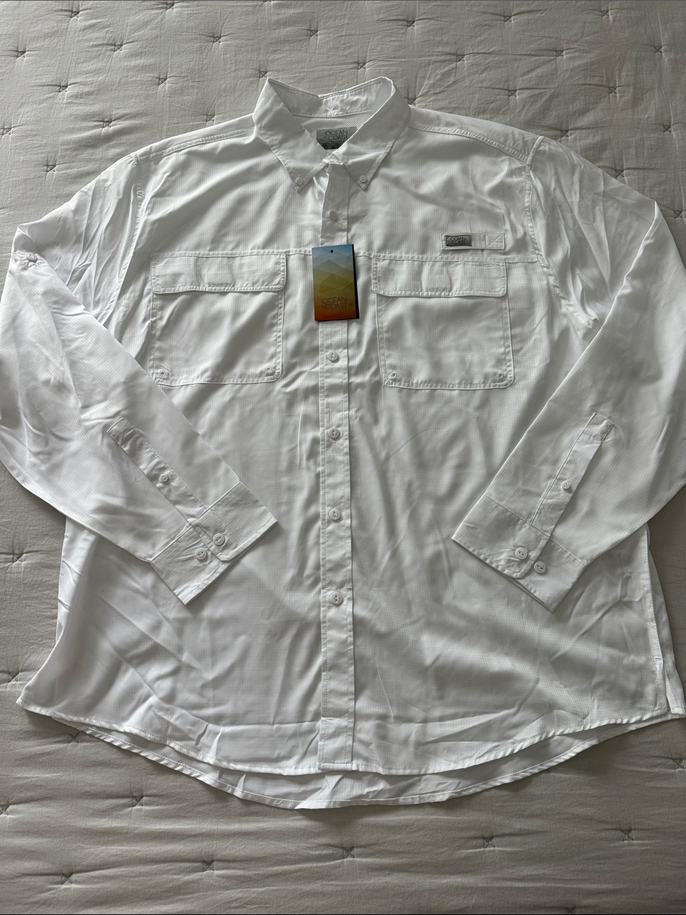 Ocean and Coast White Long-Sleeve Button-Up Fishing Shirt